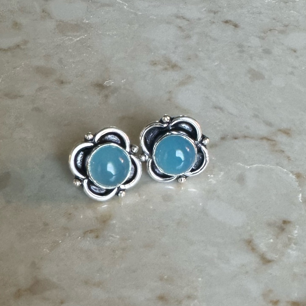 NWOT Sundance Moonrise Earrings, Blue Chalcedony, Sterling Silver